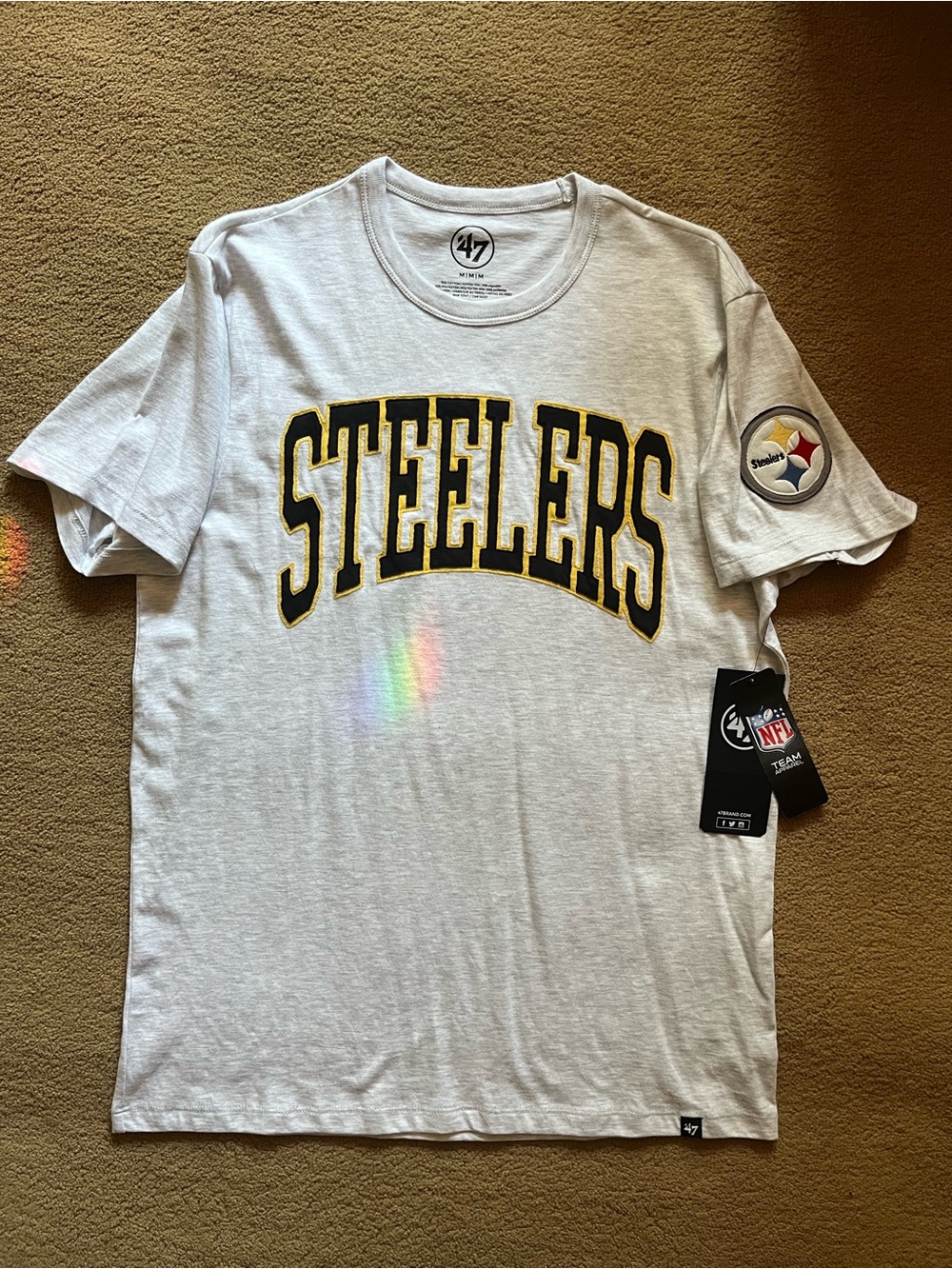 47 Pittsburgh Steelers White Short Sleeve Crewneck Tee with Black & Gold Logo